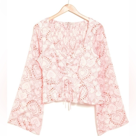 Bcbgeneration Split Neck Blouse Beating Hearts White - Picture 3 of 7